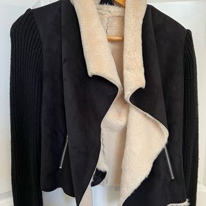 Lush Juniors faux suede, fur, cropped knit motorcycle jacket Small. New!